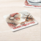 Watercolor Cute Santa Rudolph Christmas Coasters Kartonnen Onderzetters (Schuin)