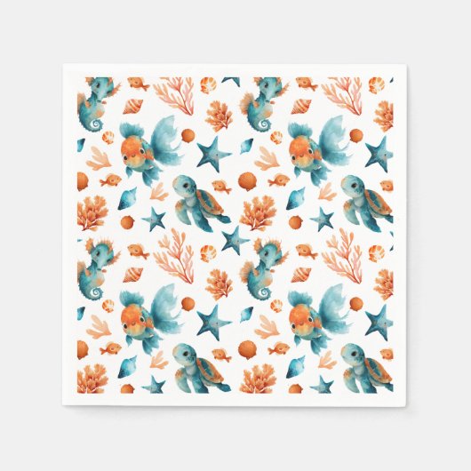 Watercolor Cute Sea Marine Animals Ocean Pattern Servet (Voorkant)
