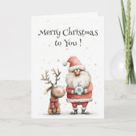 Watercolor Cute Whimsical Merry Christmas Folded  Kaart