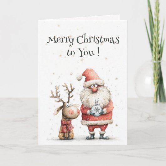 Watercolor Cute Whimsical Merry Christmas Folded  Kaart (Voorkant)