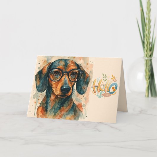 Watercolor Dachshund Hello Greeting Card Kaart (Voorkant)