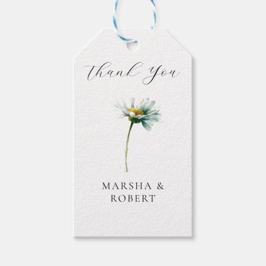 Watercolor Daisy Elegant Wedding Floral Cadeaulabel (Voorkant)