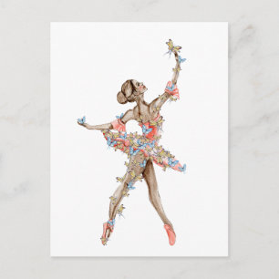 Watercolor dansende ballerina met vlinder  briefkaart
