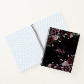 Watercolor Dark Moody Roses Monogram Black Notitieboek (Binnen)