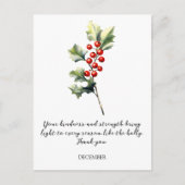 WATERCOLOR DECEMBER HOLLY BIRTH FLOWER BRIEFKAART (Voorkant)
