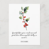 WATERCOLOR DECEMBER HOLLY BIRTH FLOWER BRIEFKAART (Voorkant)