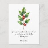 WATERCOLOR DECEMBER HOLLY BIRTH FLOWER BRIEFKAART (Voorkant)