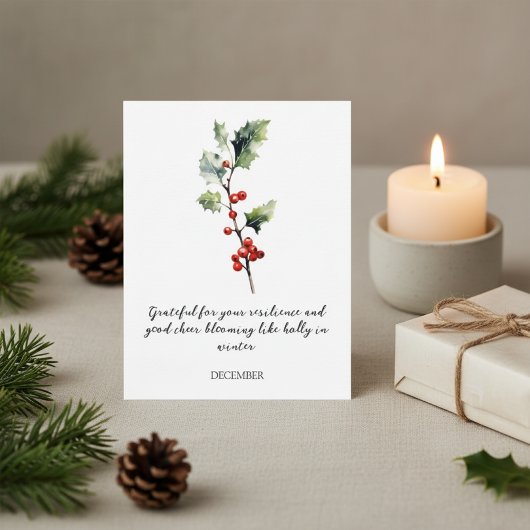 WATERCOLOR DECEMBER HOLLY BIRTH FLOWER BRIEFKAART