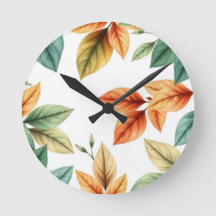 Watercolor decoratieve elegante bladerenpatroon ronde klok