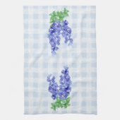 Watercolor Deep Blue Delphinium Pale Blue Gingham Theedoek (Verticaal)