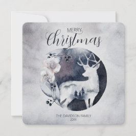 Watercolor Deer and Floral Accent Feestdagenkaart