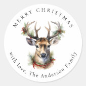 Watercolor Deer Christmas Ronde Sticker (Voorkant)