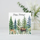 Watercolor Deer Moose Forest Scene Business Logo Feestdagenkaart (Staand voorkant)