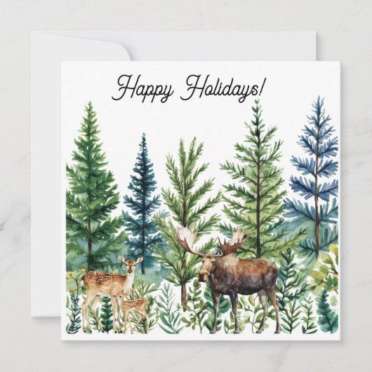 Watercolor Deer Moose Forest Scene Business Logo Feestdagenkaart (Voorkant)
