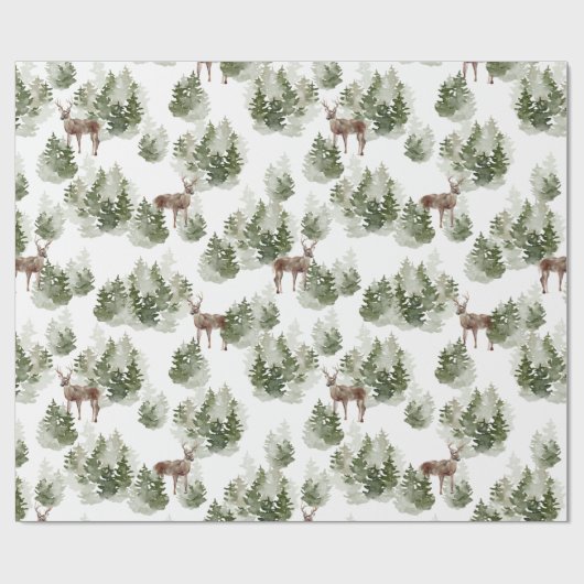 Watercolor Deer Winter Forest Cadeaupapier (Vlak)