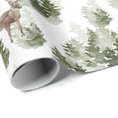 Watercolor Deer Winter Forest Cadeaupapier (Rol Hoek)