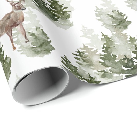 Watercolor Deer Winter Forest Cadeaupapier (Rol Hoek)