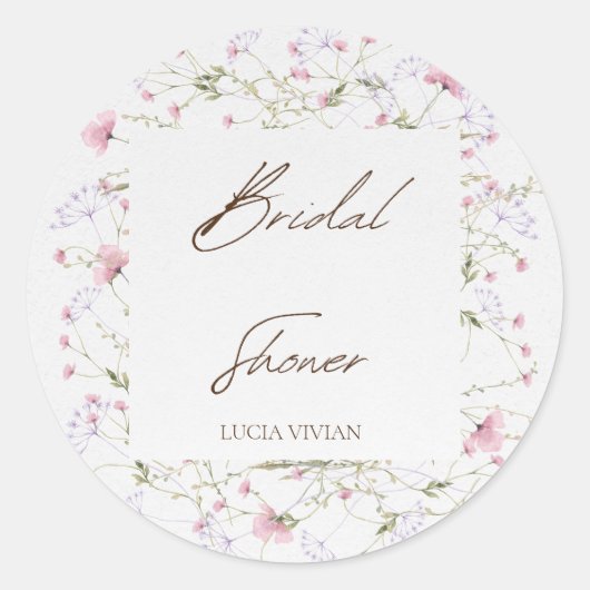 Watercolor Delicate Wildflower Bruiloftsfeest Ronde Sticker (Voorkant)