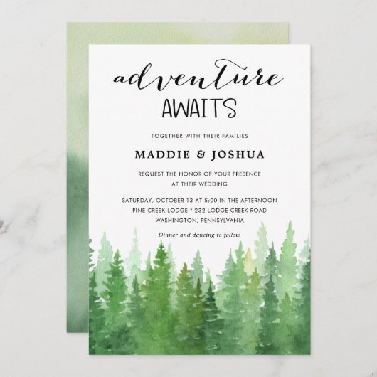 Watercolor Dennenboom Bos Bruiloft Collectie Kaart (Voorkant / Achterkant)