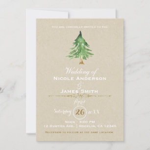 Watercolor Dennenboom Rustic Kraft Trouwen Kaart