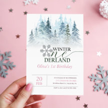 Watercolor Dennenboom Winter Wonderland 1e Verjaar