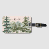 Watercolor dennenbos en berg rustiek bagagelabel (Voorkant (horizontaal))