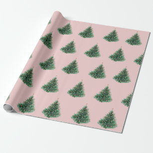 Watercolor Dennengebint Pink Kerstmis Cadeaupapier