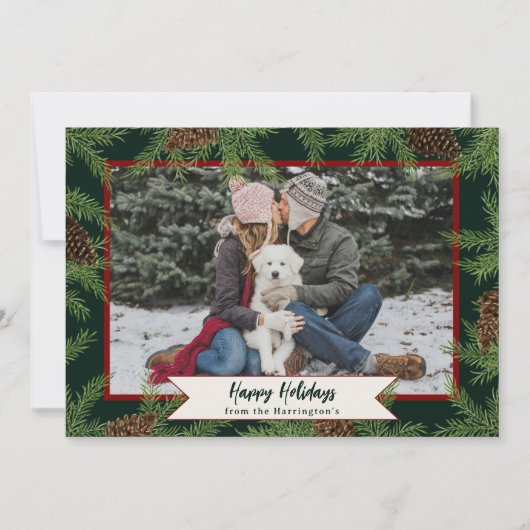 Watercolor Dennengebint Winter Vakantie Eén Fotoka Feestdagenkaart (Voorkant)