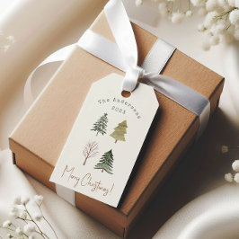 Watercolor Dennengebomen Kerst Familie Foto Cadeaulabel