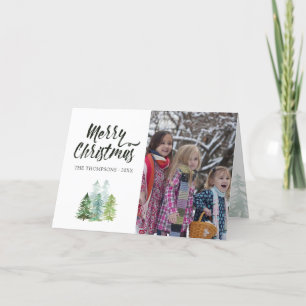 Watercolor Dennengebomen Kerst Foto Feestdagen Kaart