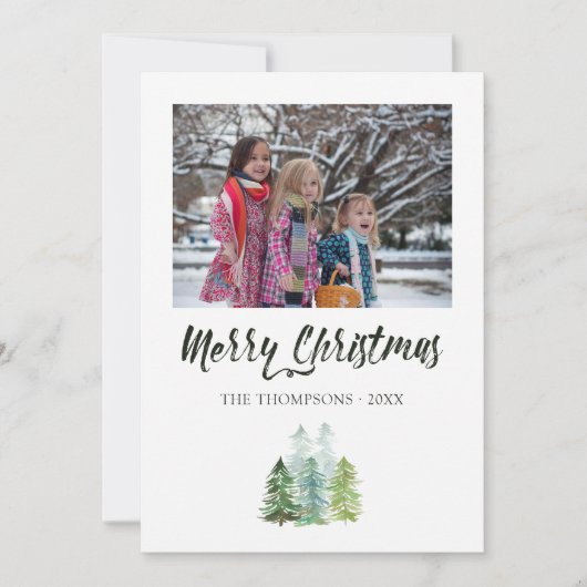 Watercolor Dennengebomen Kerst Foto Kaart (Voorkant)