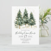 Watercolor Dennengebomen Kerst Open Huis Kaart (Staand voorkant)
