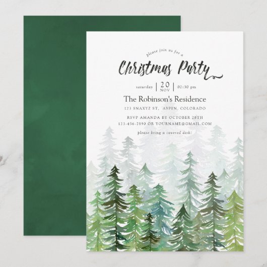 Watercolor Dennengebomen Kerstfeest Kaart (Voorkant / Achterkant)