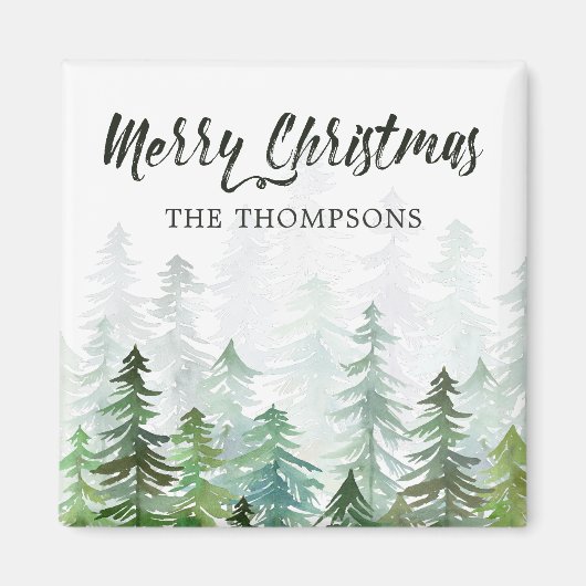 Watercolor Dennengebomen Kerstmis Magneet (Voorkant)