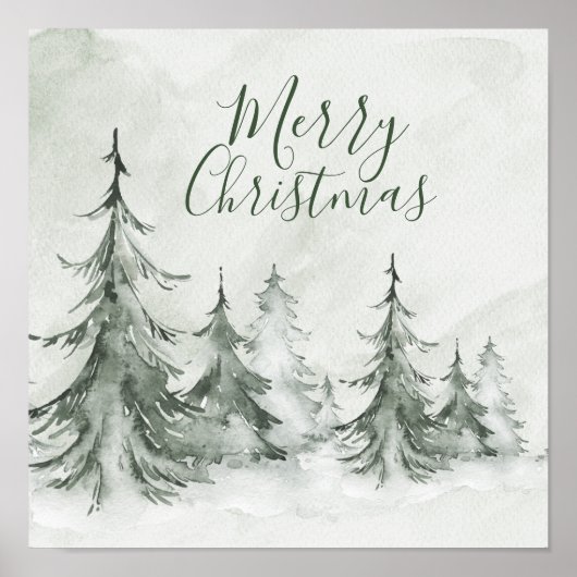 Watercolor Dennengebomen Winter, Kerstfeest Poster (Voorkant)