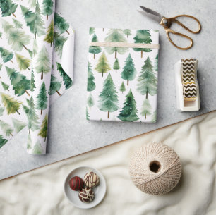 Watercolor Dennengebomen Winter Kerstmis Cadeaupapier