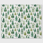 Watercolor Dennengebomen Winter Kerstmis Cadeaupapier (Vlak)