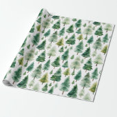 Watercolor Dennengebomen Winter Kerstmis Cadeaupapier (Uitgerold)