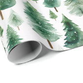 Watercolor Dennengebomen Winter Kerstmis Cadeaupapier (Rol Hoek)