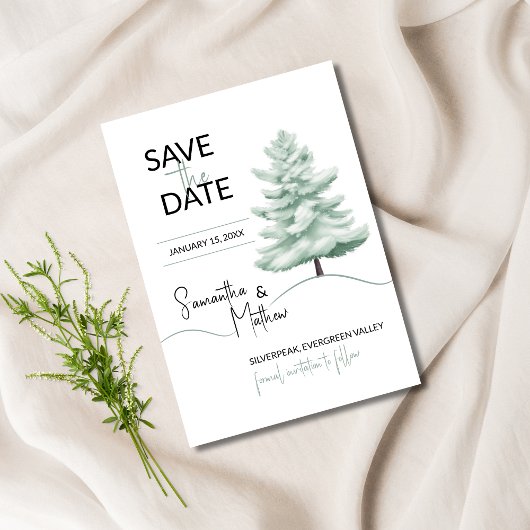 Watercolor Dennengebomen Winter Wonderland Save The Date