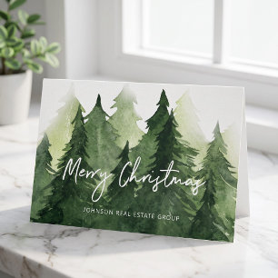 Watercolor Dennengebomen Zakelijk Prettig Kerstfee Feestdagen Kaart