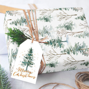Watercolor Dennengewricht Kerst Inpakpapier