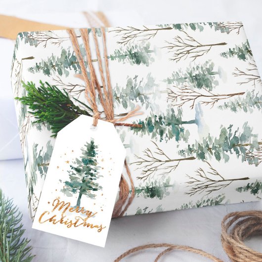 Watercolor Dennengewricht Kerst Inpakpapier