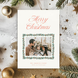 Watercolor Dennengrens Kerst Fotokaart Feestdagenkaart