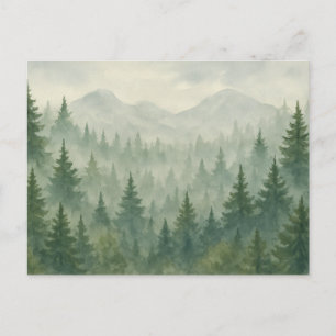 Watercolor Dennengroen Bos Ansichtkaart – Groene B Briefkaart