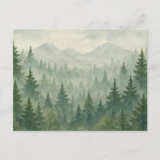 Watercolor Dennengroen Bos Ansichtkaart – Groene B Briefkaart