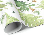 Watercolor Dennenhout Moderne Rustiek Cadeaupapier (Rol Hoek)