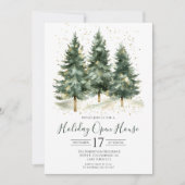 Watercolor Dennenhouten Kerst Open Huis Kaart (Voorkant)