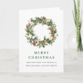 Watercolor Dennenkegels Krans Kerst Bedrijfs- Feestdagen Kaart (Voorkant)