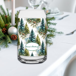 Watercolor Dennenpatroon Elegante Winter Blikvorm Glas